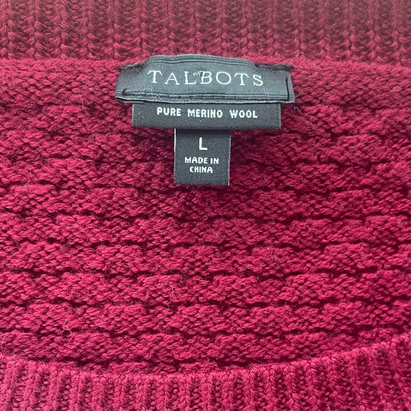 Talbots 100% Merino Wool Holiday Christmas Sweater Embroidered Burgundy Knit - Picture 9 of 9